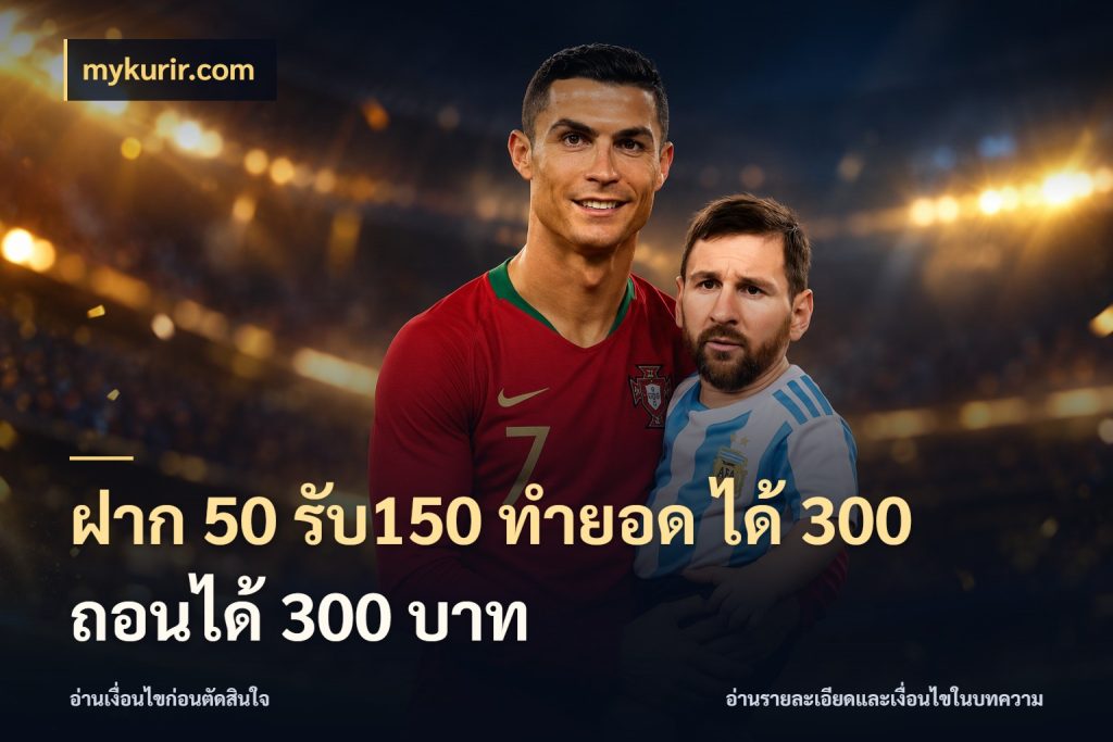ฝาก 50 รับ150 ทำยอด ได้ 300 ถอนได้ 300 บาท รูปแบบโบนัสกับสิทธิ์ของสายเกม สไตล์ mykurir.com